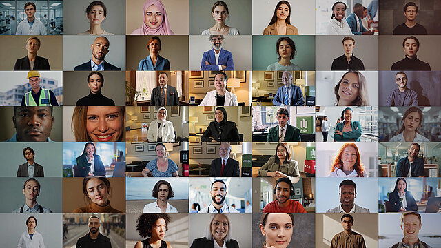 A collage of small photos of people.